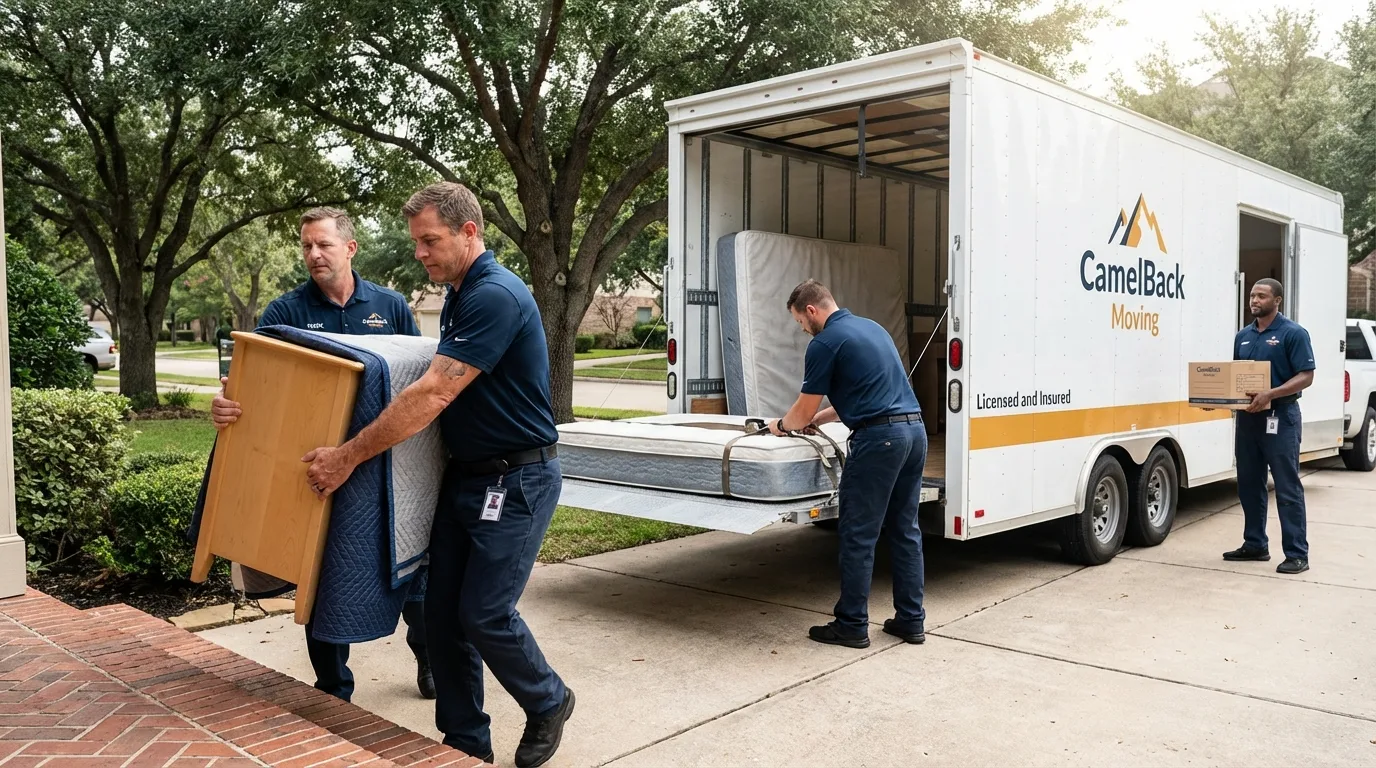 Crew loading residential truck for cross-state move from Dover, PA